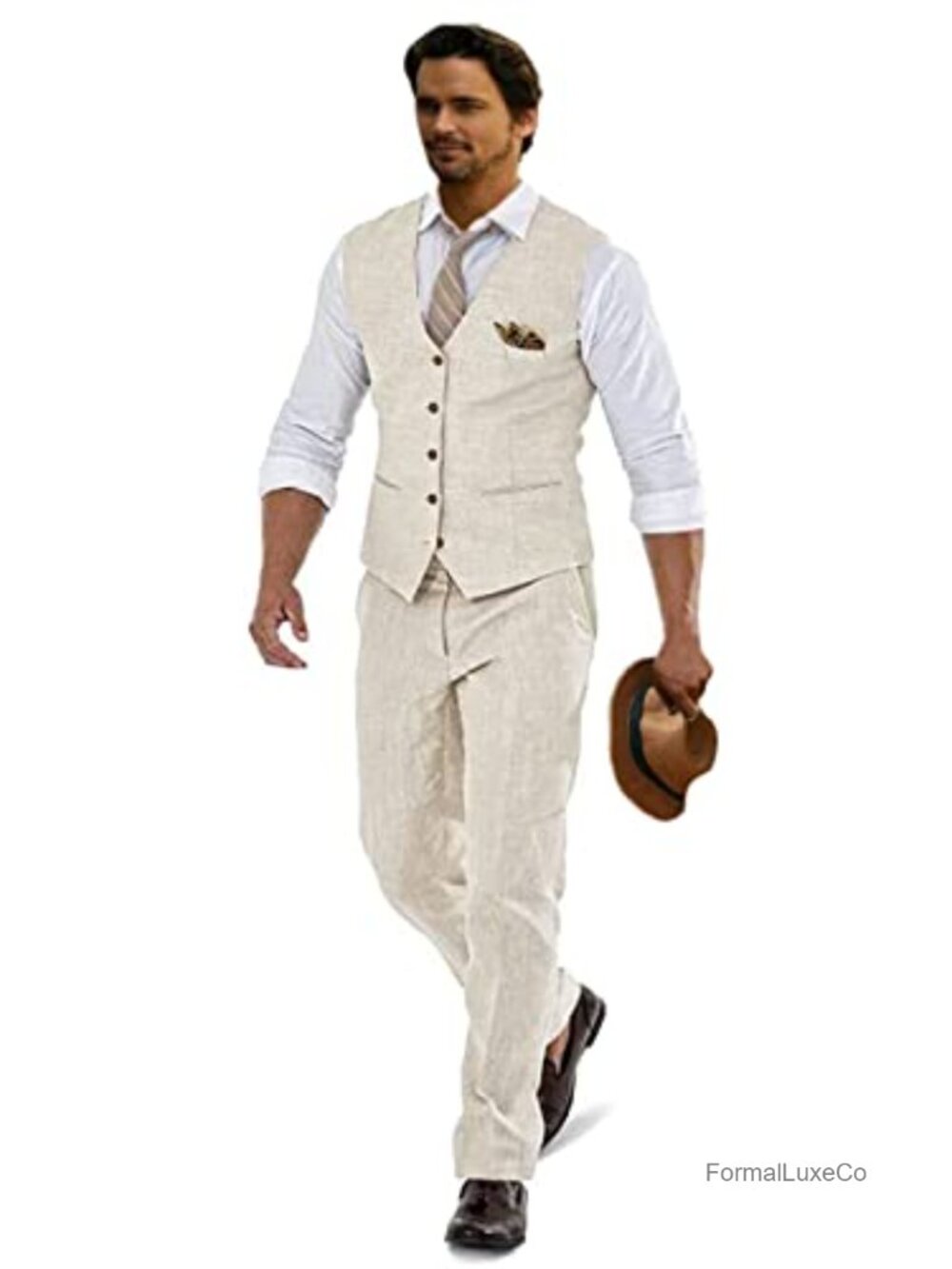 Linen 2 Piece Men's Wedding Suit Vest and Pants Set Slim Fit